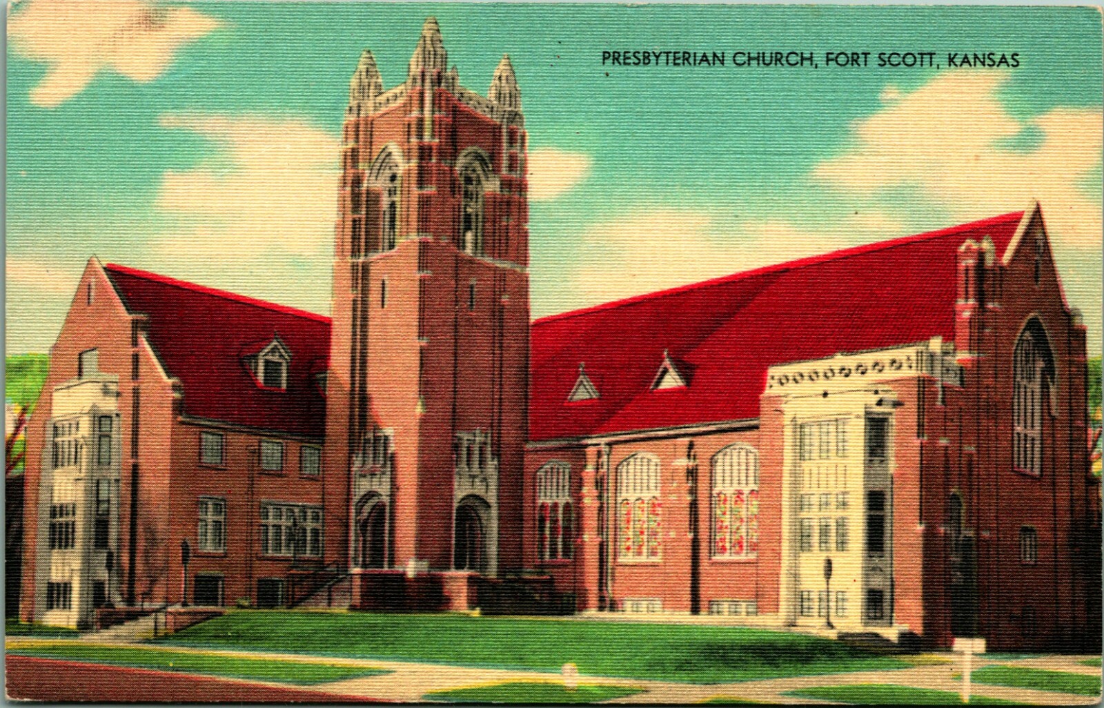 Fort Scott KS Kansas Ford Presbyterian Church Linen Postcard UNP T13