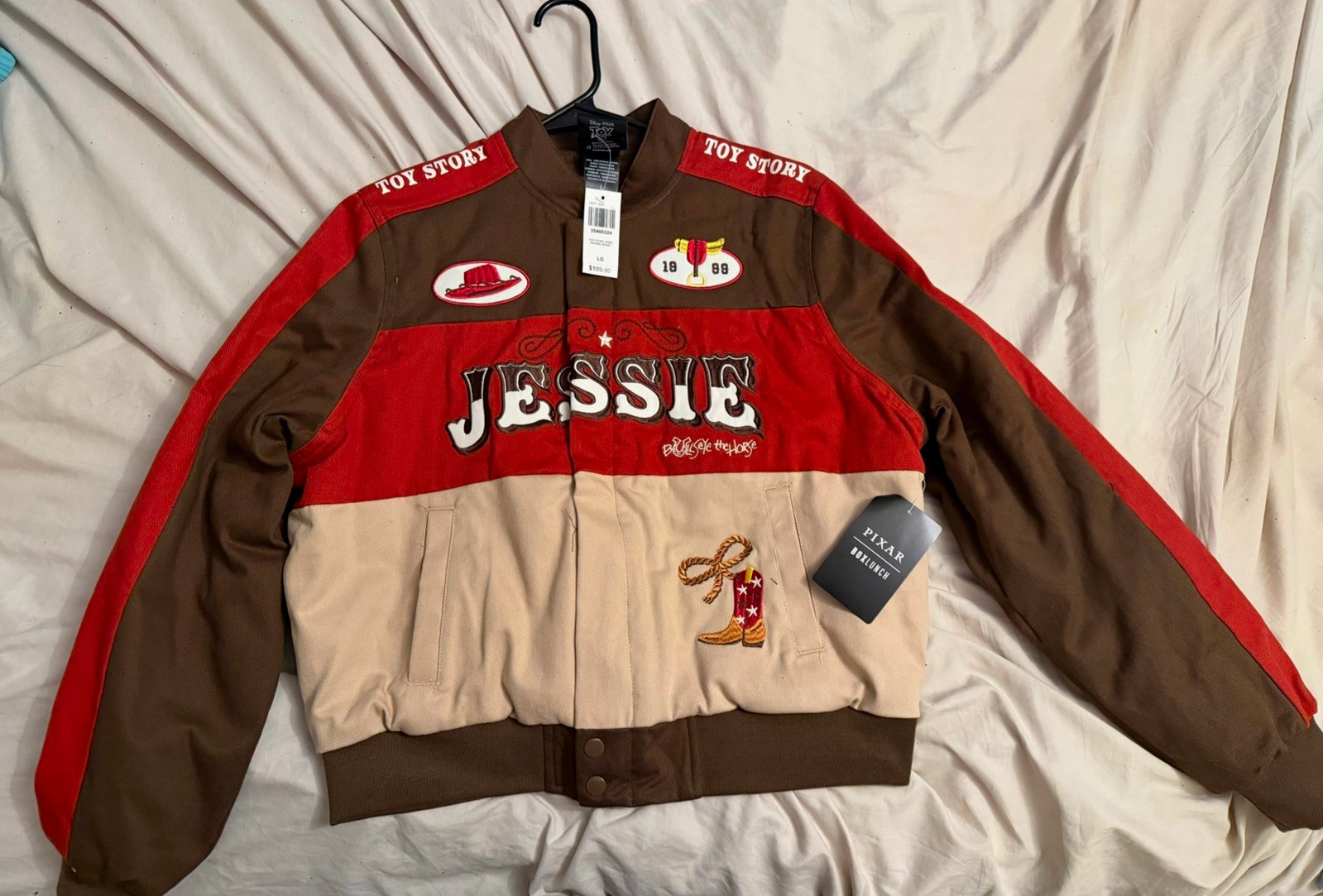 Pixar Ballinc Toy Story Jessie “Saddle Up!” Bomber Jacket Brown/Red/Beige L