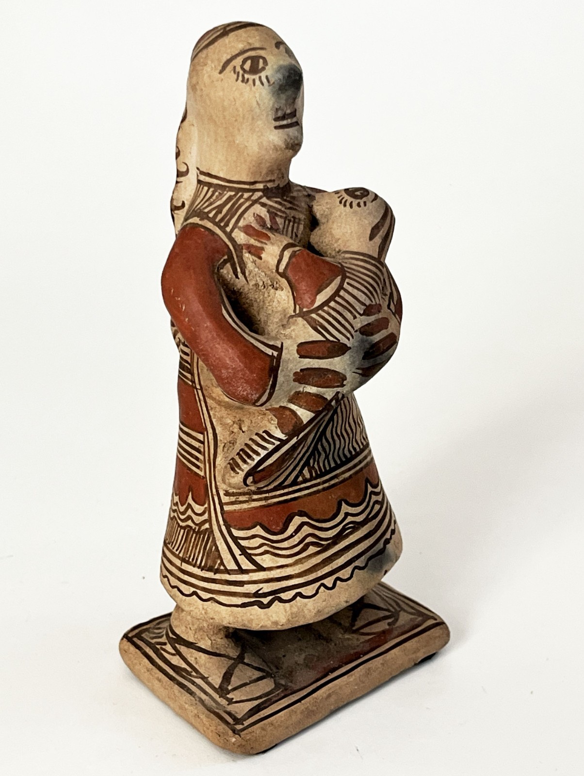 VTG MEXICAN GUERRERO AMEYALTEPEC OAPAN CERAMIC CLAY FOLK ART FIGURE WOMAN & BABY