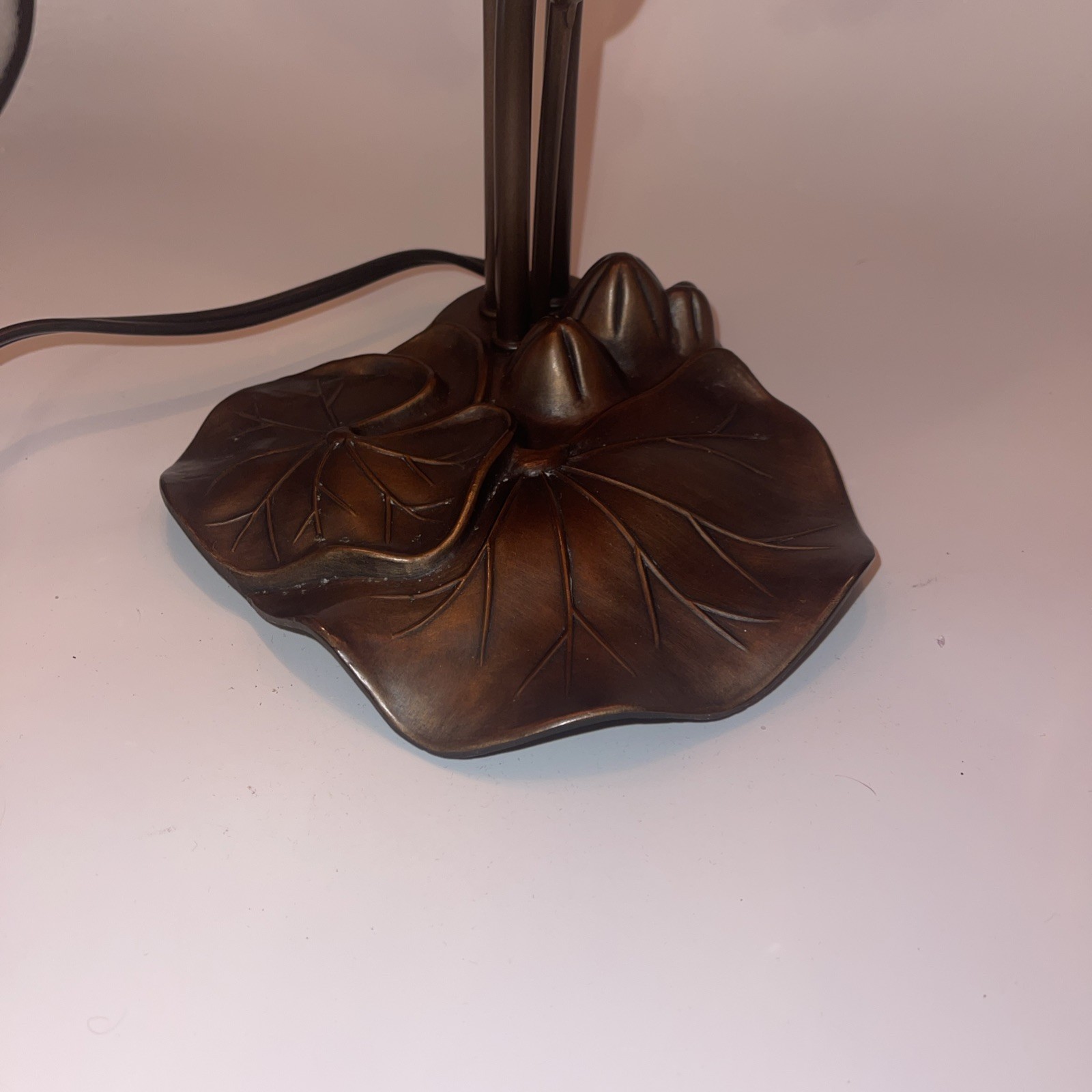 VTG Tiffany Style Lily Pad Table Lamp 3 Arm Pink Frosted Tulip Shades Works!