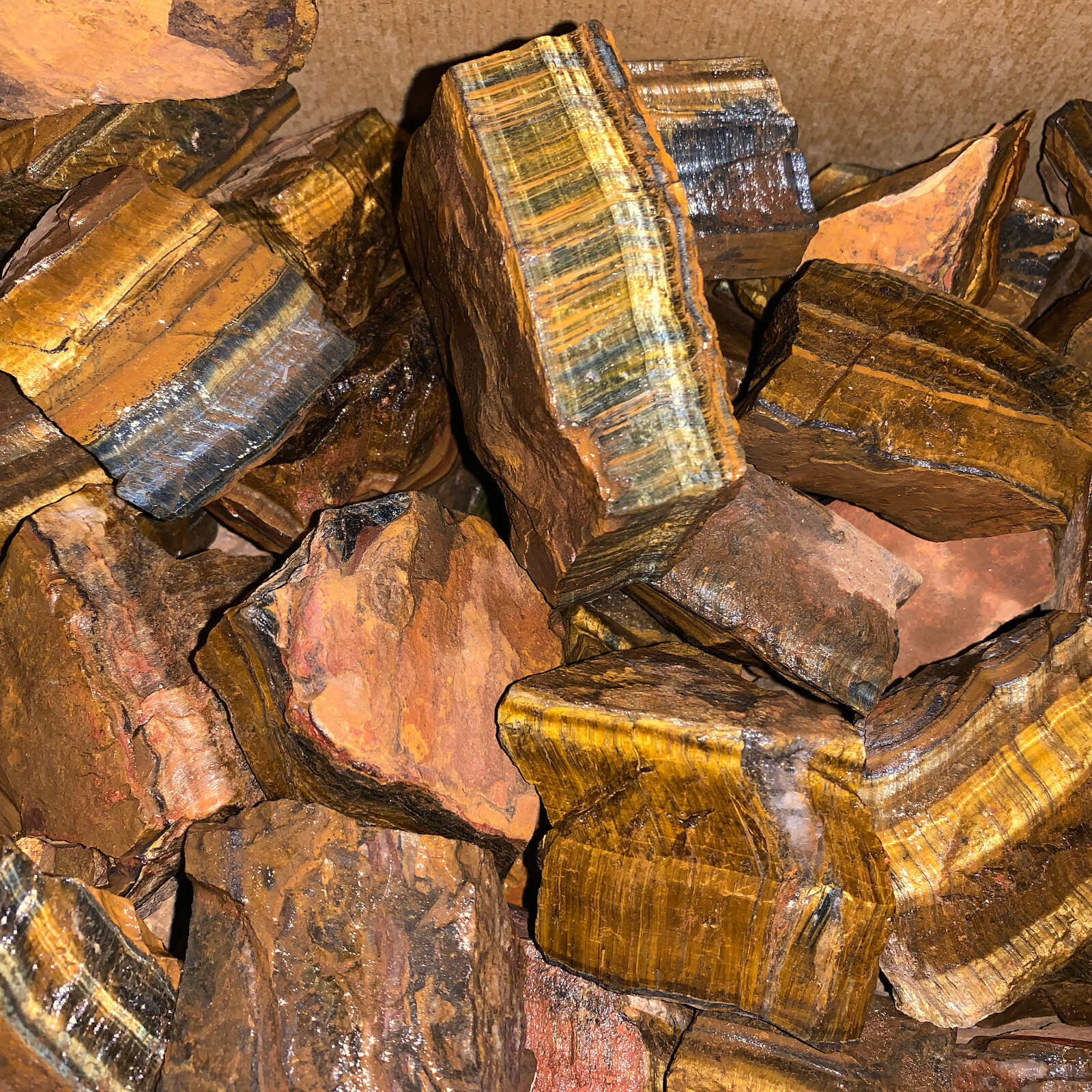 LARGE GOLD/BLUE Tiger Eye Rough – 10,000 Carat Lot + a FREE Faceted Gem (V RARE)