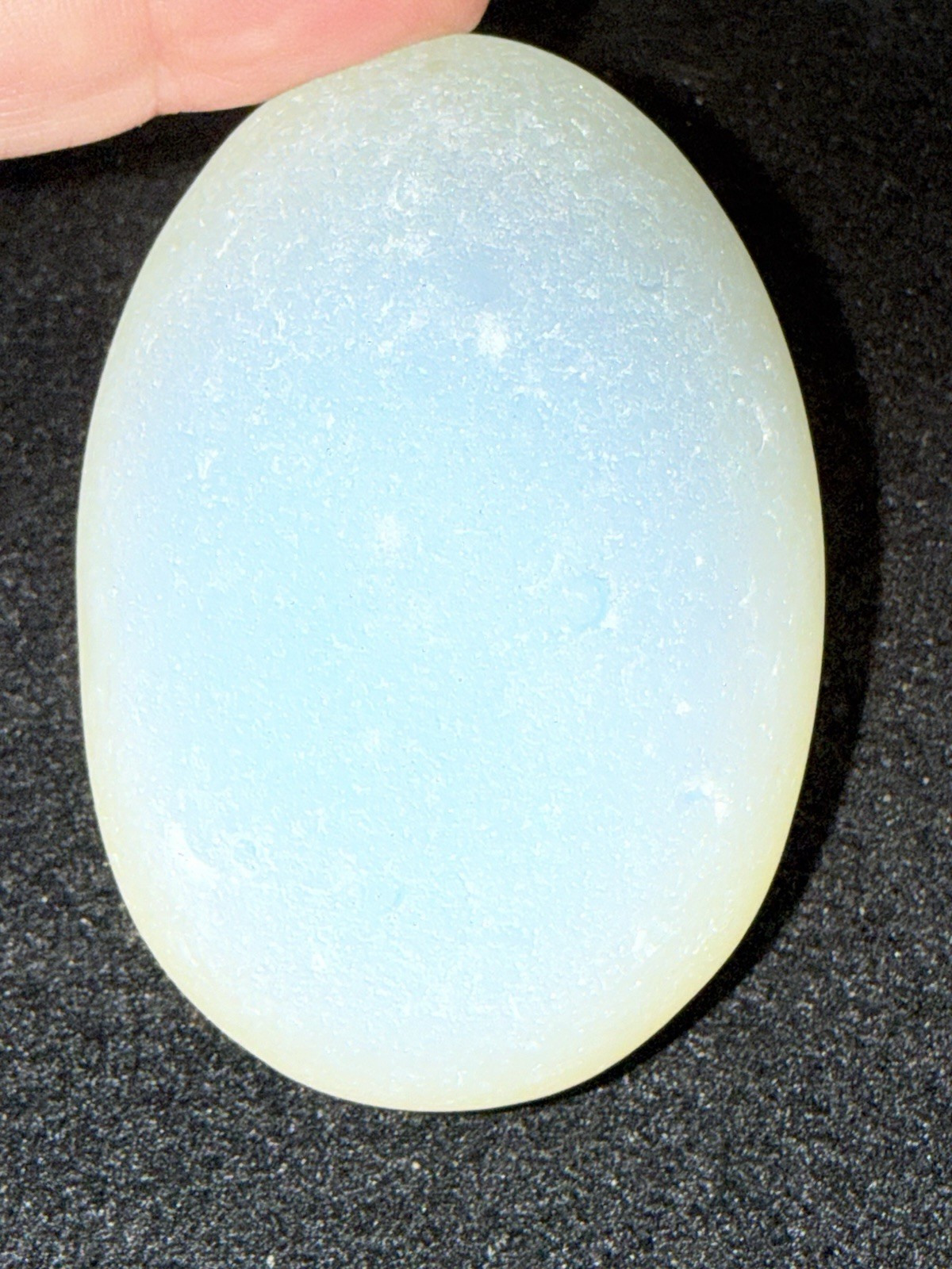 Frosted Opalite Magic Egg 3” Tall. Changes Colors With Light. 8” Diam. Healing