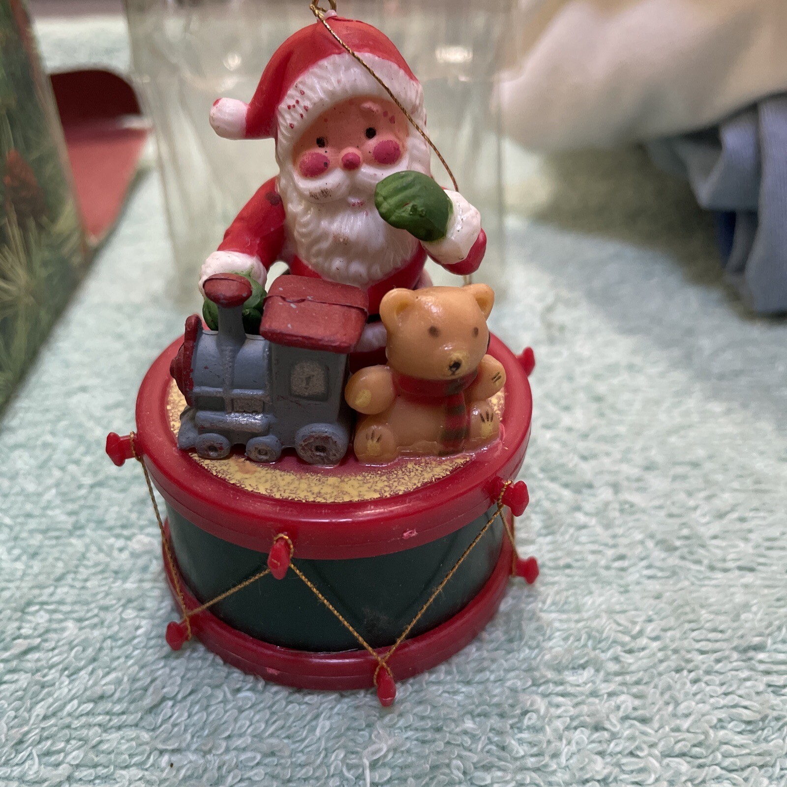 Christmas Collection Santa On Drum Ornament. 3 Inch X 2 Inch