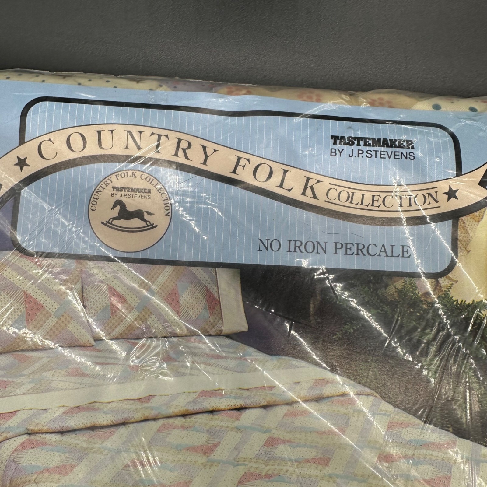 Vintage Full Flat Sheet 2 Pillowcases Set JP Stevens Country Folk 1980s Cottage