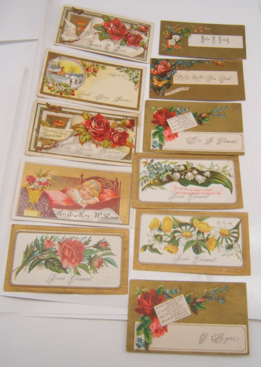 11 VICTORIAN CALLING CARDS GOLD GILT