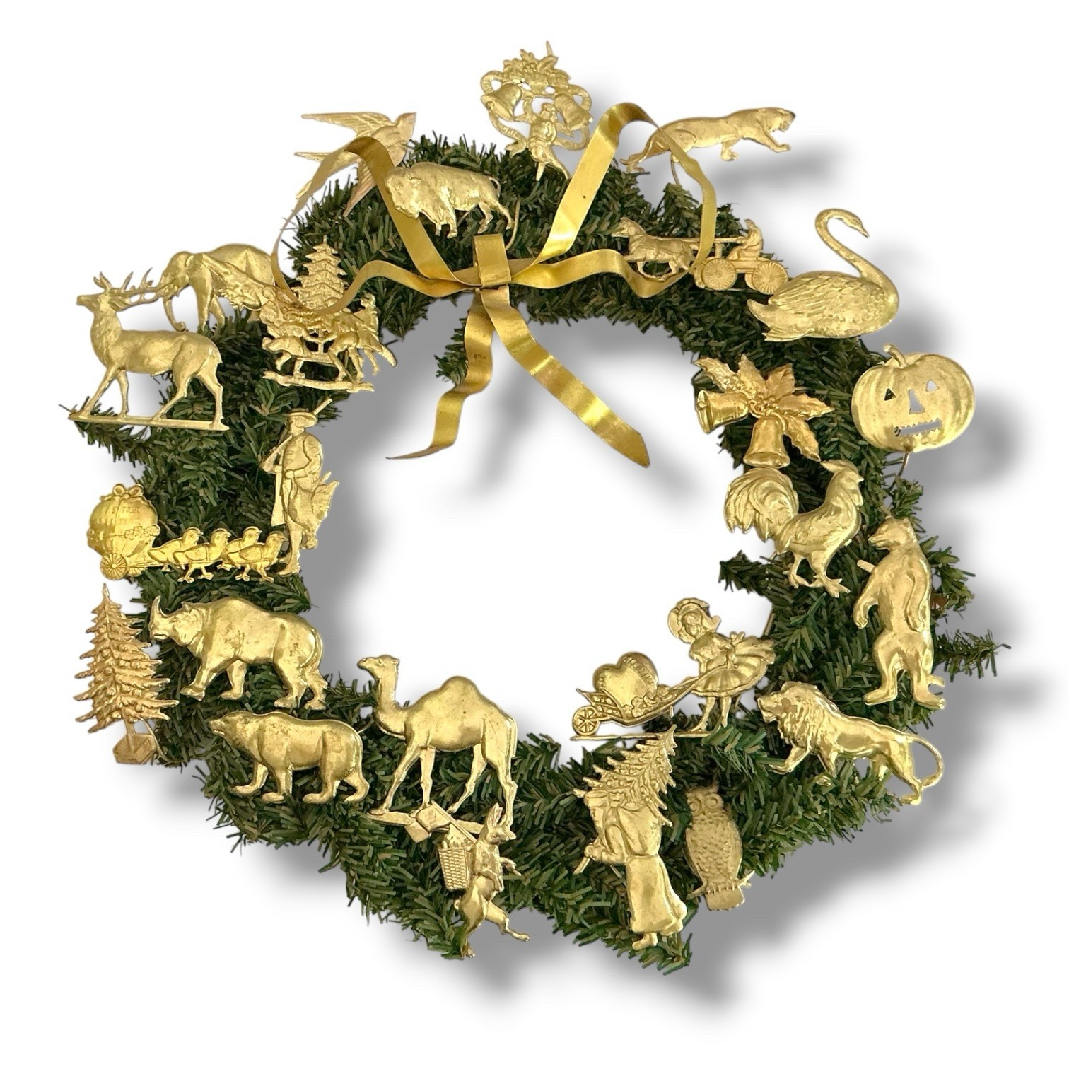 10″ Dresden Brass Wreath All Holiday Animal Petite Metal/Tin Punched Shapes Gold