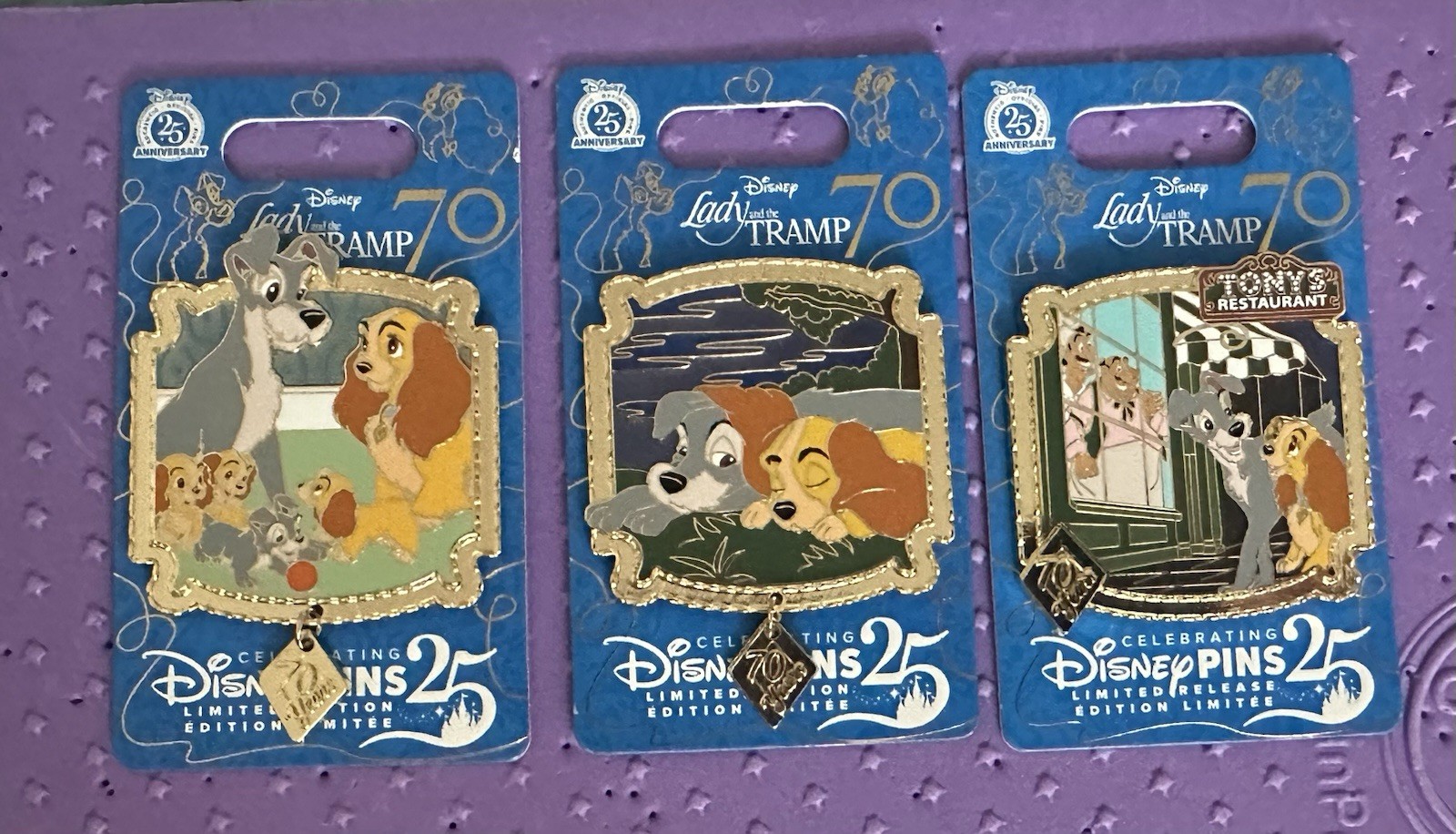 Disney Lady and the Tramp 70th Anniversary 3 Pin Set