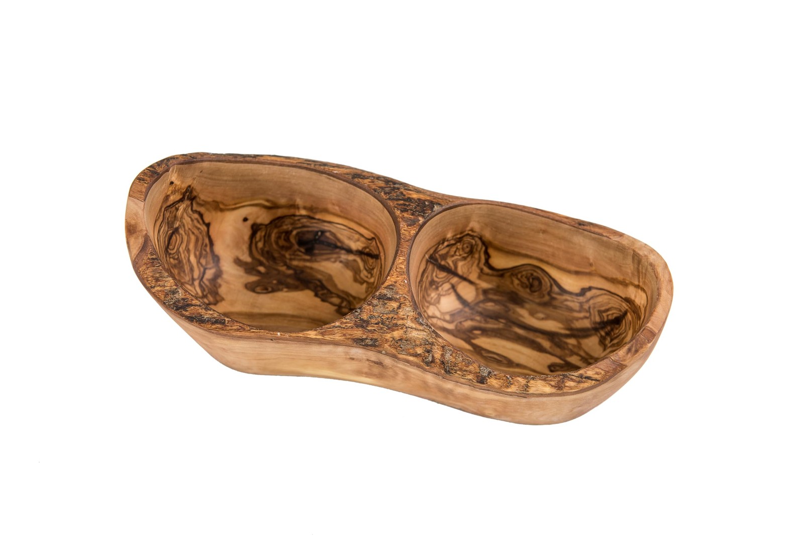 Lipper International Olive Wood Rustic Dish, 2 Sections,Bowls