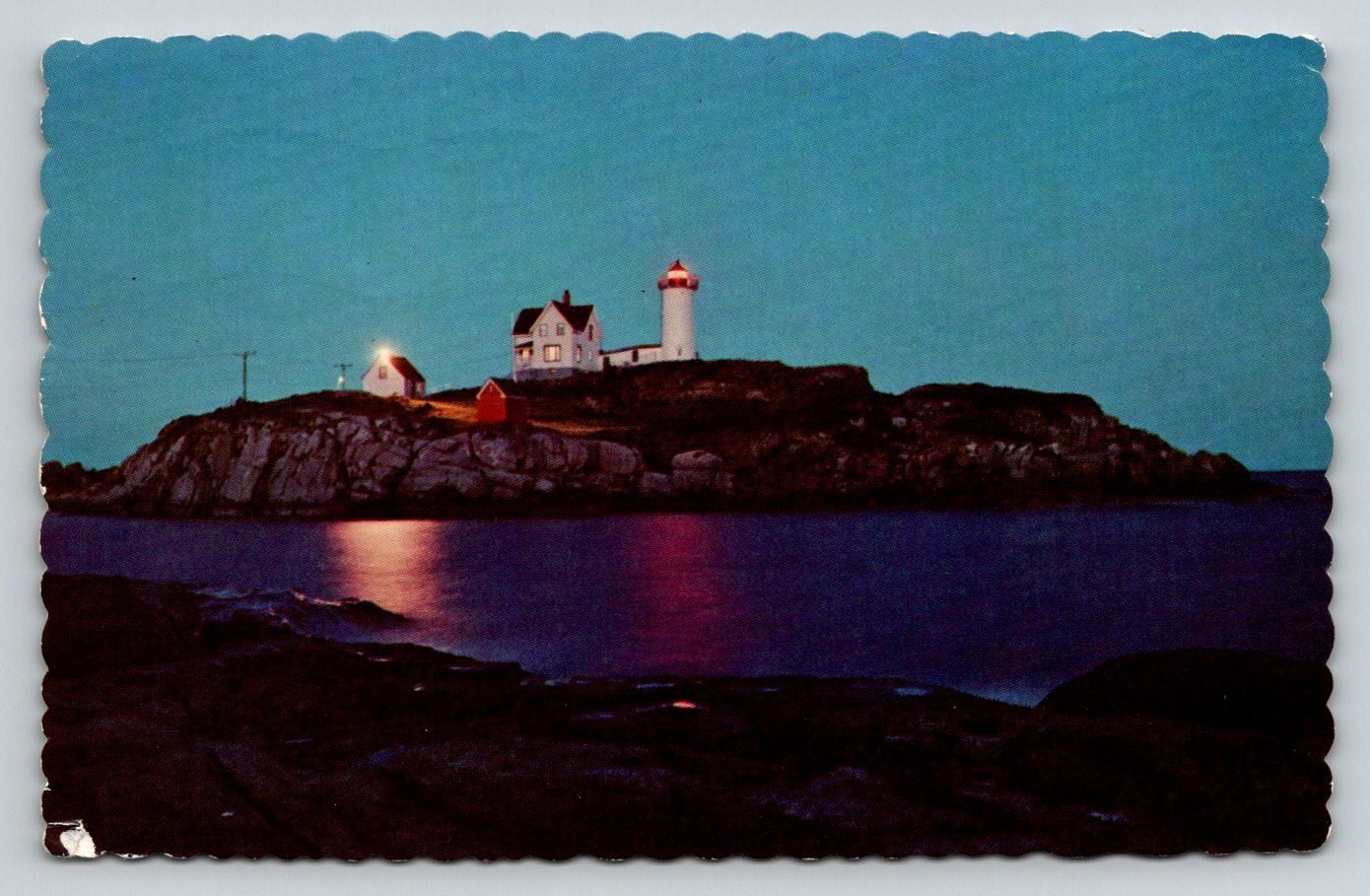 Nubble Light Maine Lighthouse Postcard 1977 Boothbay Harbor Dexter Press