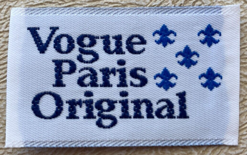 Vintage Vogue Paris Original “Fleur de Lis” White/Blue Clothing Label Tag 1970s