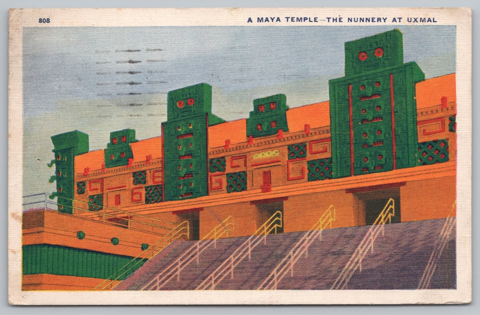 1933 Chicago World’s Fair Maya Temple Nunnery Uxmal Postcard Station Cancel