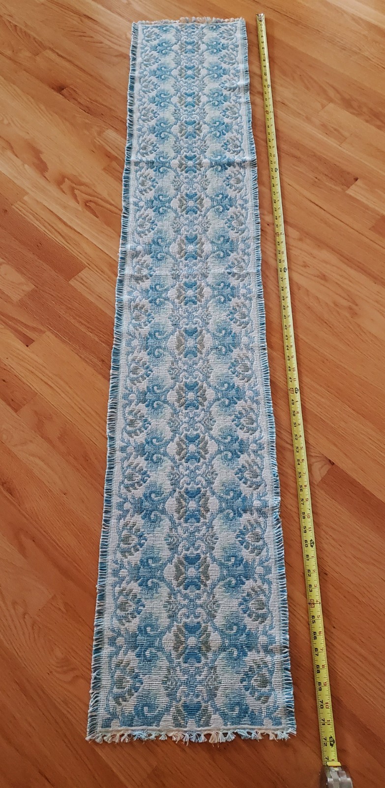 Vintage Blue and Ivory Tapestry Table Runner 72″