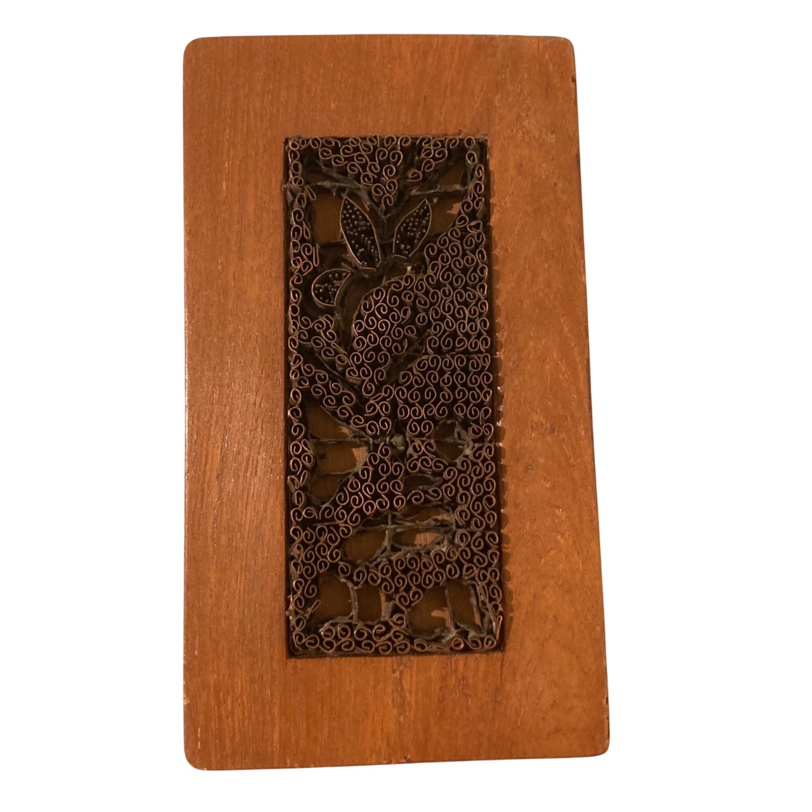 Vintage Wood And Copper Batik Textile Printing Block Intricate Floral Design