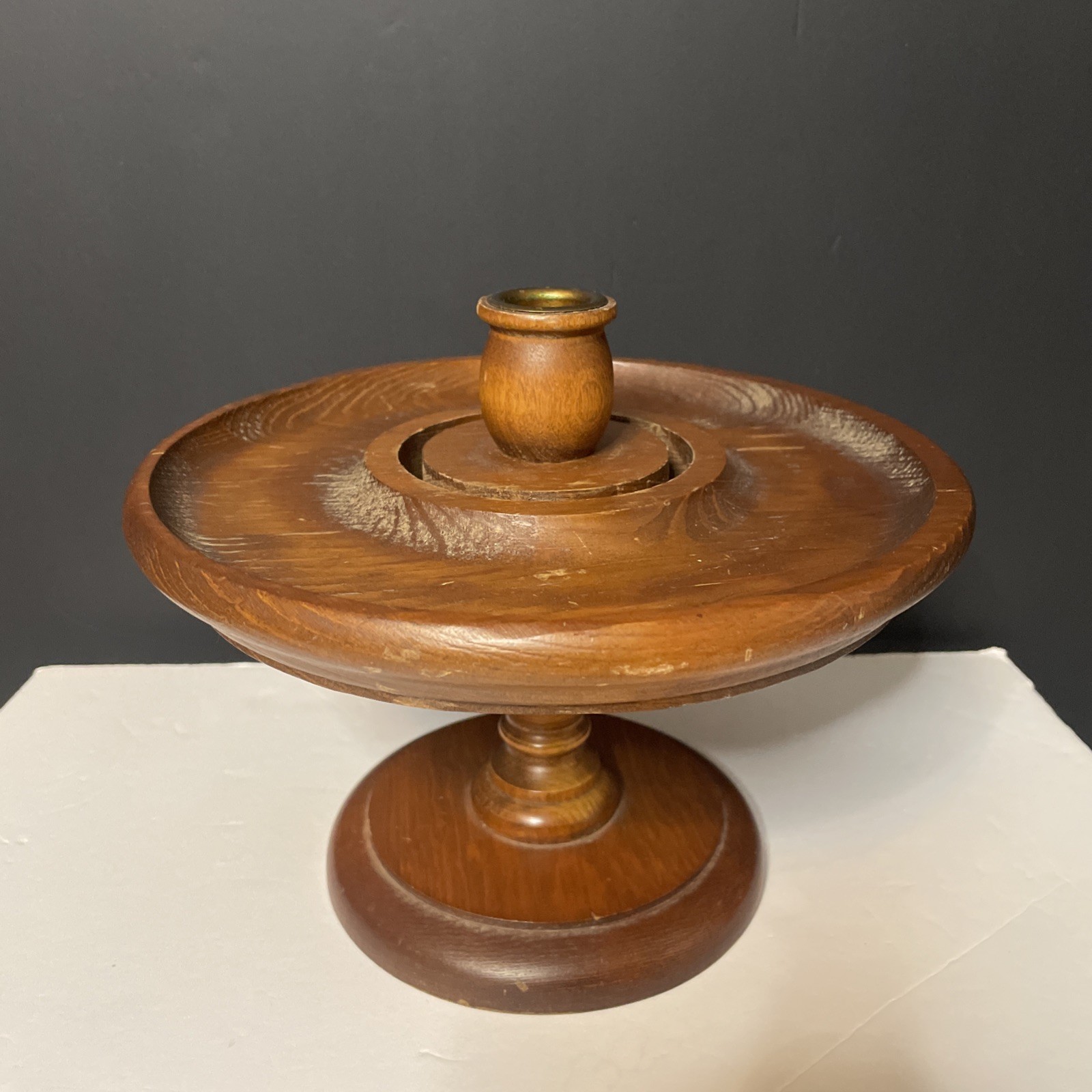 Vintage Wood Hand Turned Single Taper Candle Holder. No Glass Hurricane Cover.