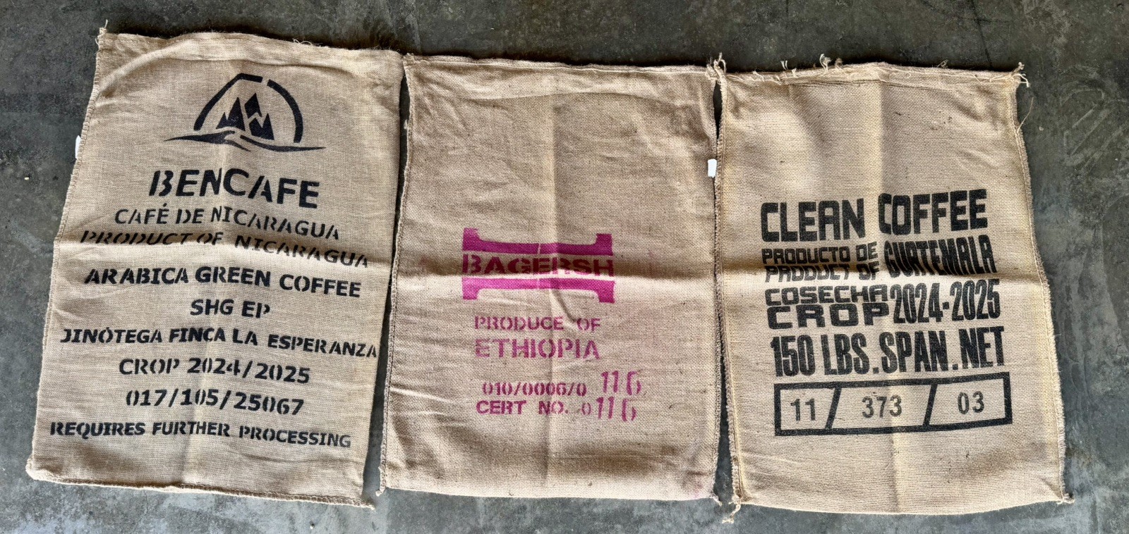 Assorted Burlap Jute Coffee Bean Bags Sacks-Lot Of (3) *See Pics/Description