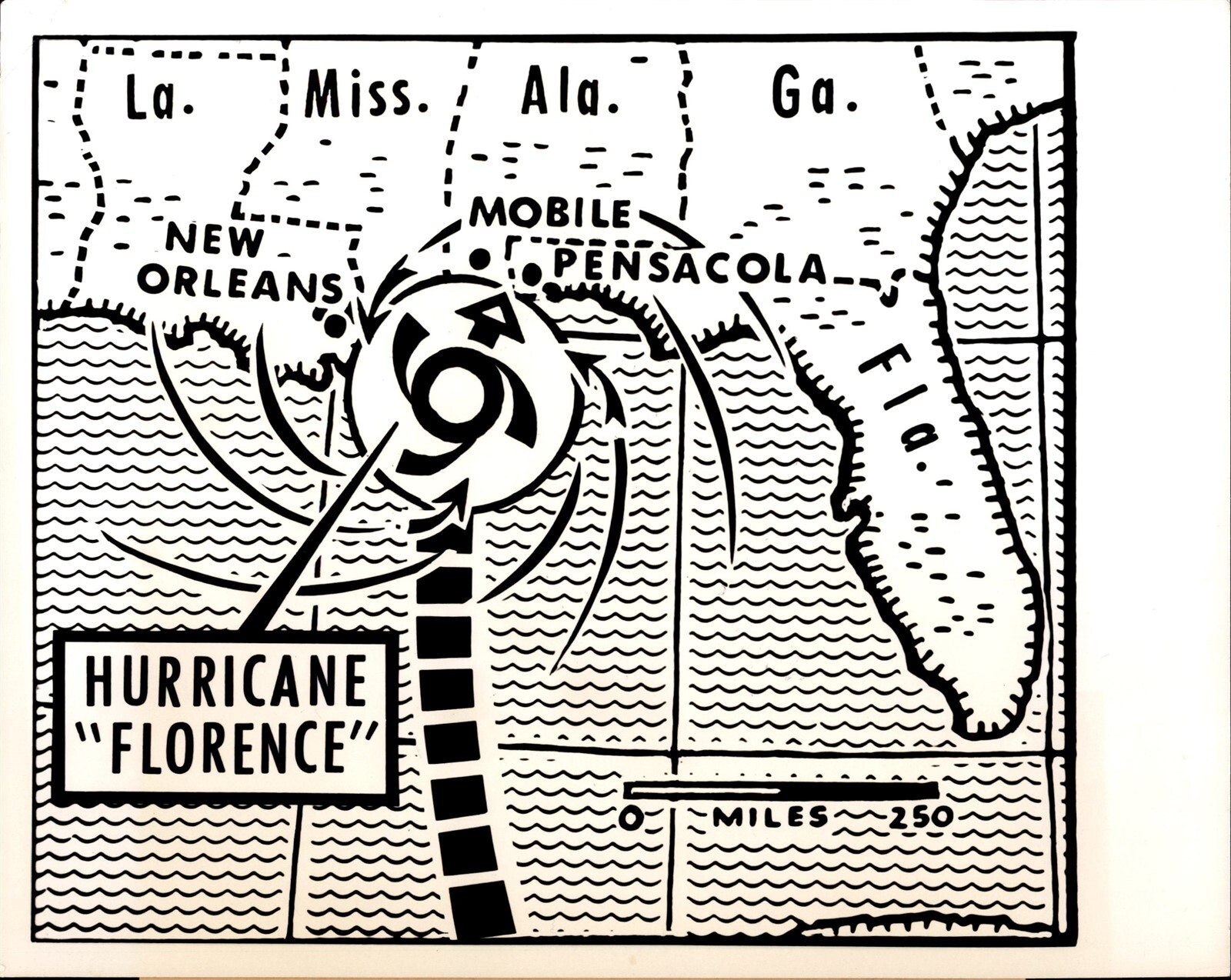 GA167 1953 Original Photo HURRICANE FLORENCE HEADS NORTH Southern Florida Map