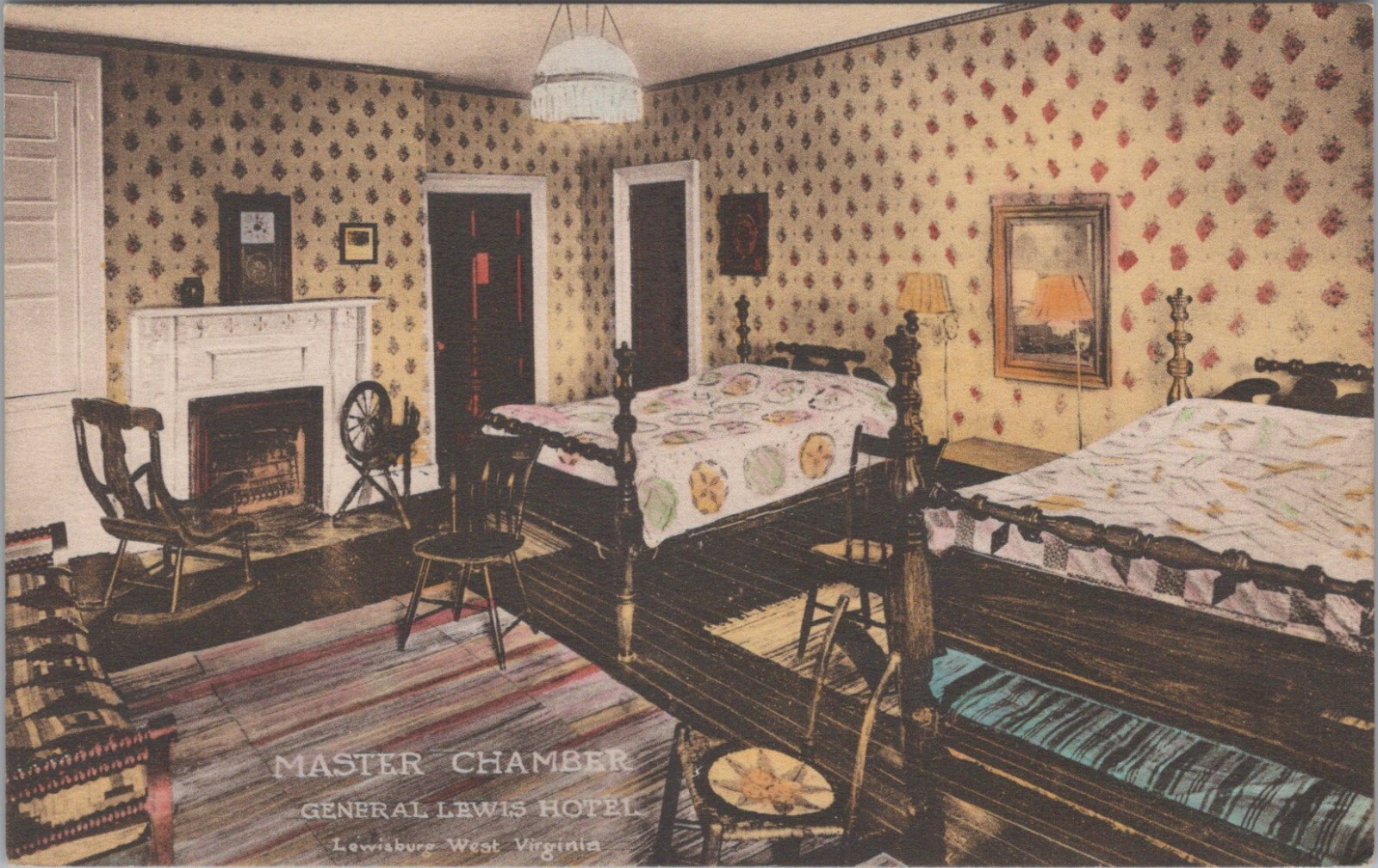 General Lewis Hotel Master Chamber Lewisburg Albertype Hand Color postcard KP10