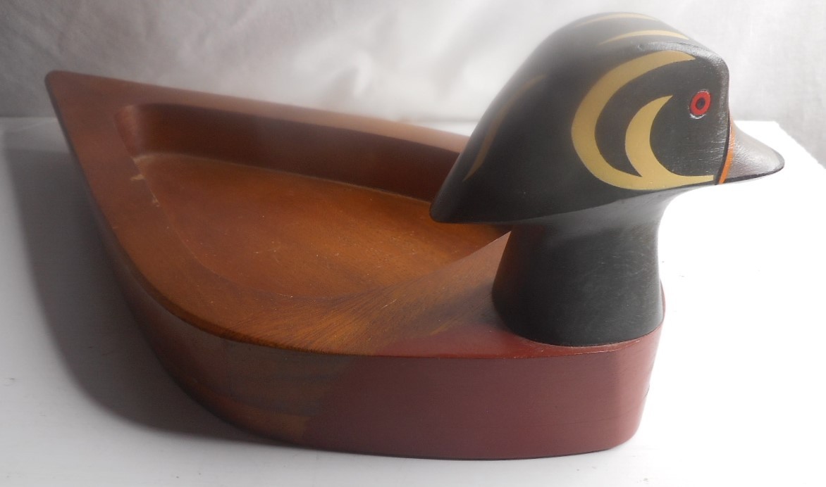 Hand Carved Wooden Mallard Duck Trinket Accesory Dish 18” L x 8-3/4″ W x 5-3/4″H