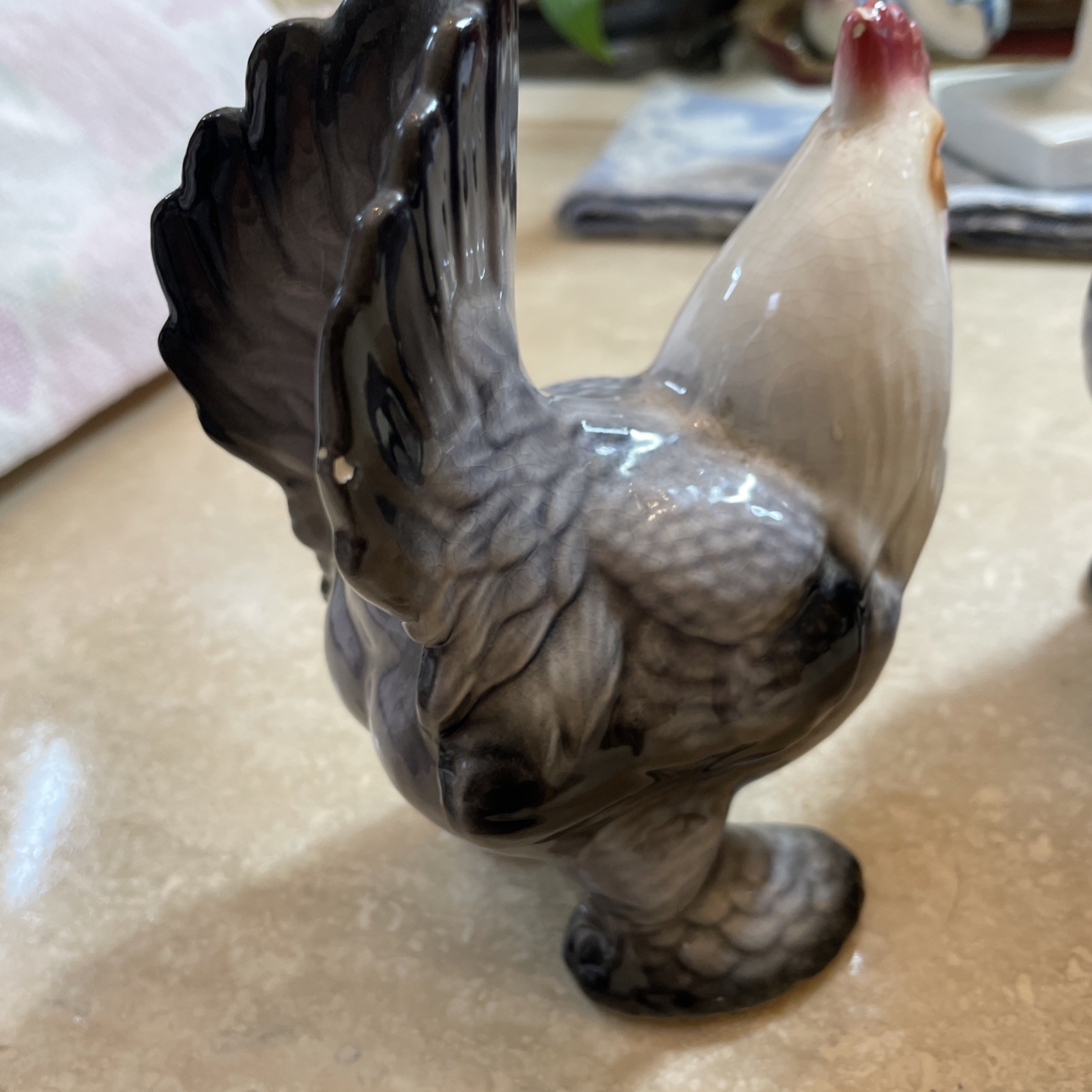 Vintage Royal Copley Rooster And Hen Figurine’s. Porcelain. Bell Bottoms. Nice.