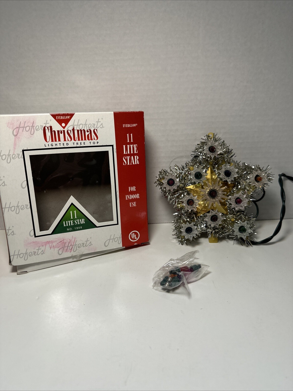 VTG Everglow Star Christmas Lighted Tree Top Silver Tinsel 11 Colored Lights #3