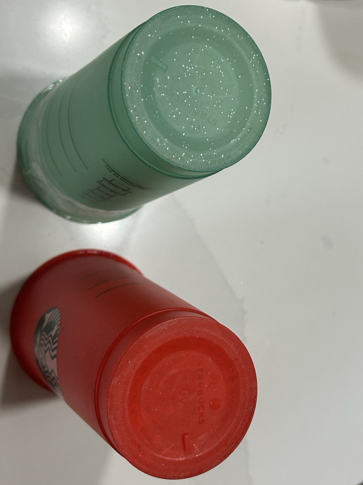 Starbucks Green & Red Plastic Cold Drink Cups Set with Logo & Markings