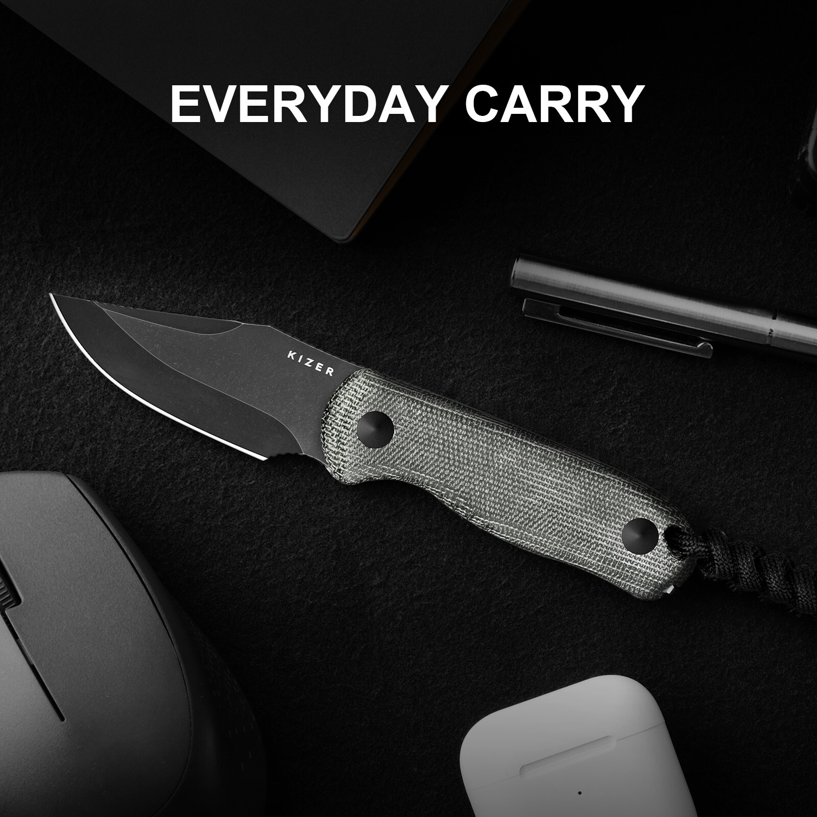 Kizer Drop Bear Clip Point Fixed Knife AEB-L Blade Micarta Handle+Sheath