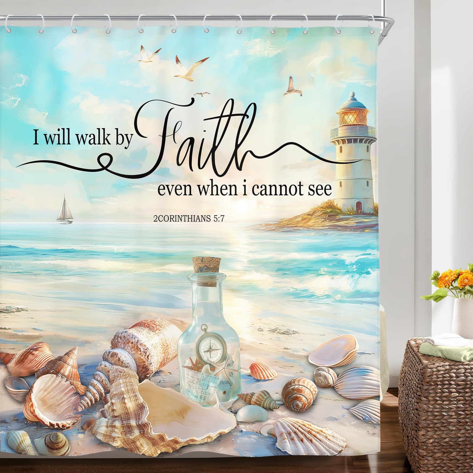 Riyidecor Beach Christian 60″W x 72″L (Pack of 1), A-02beach Bible Verse