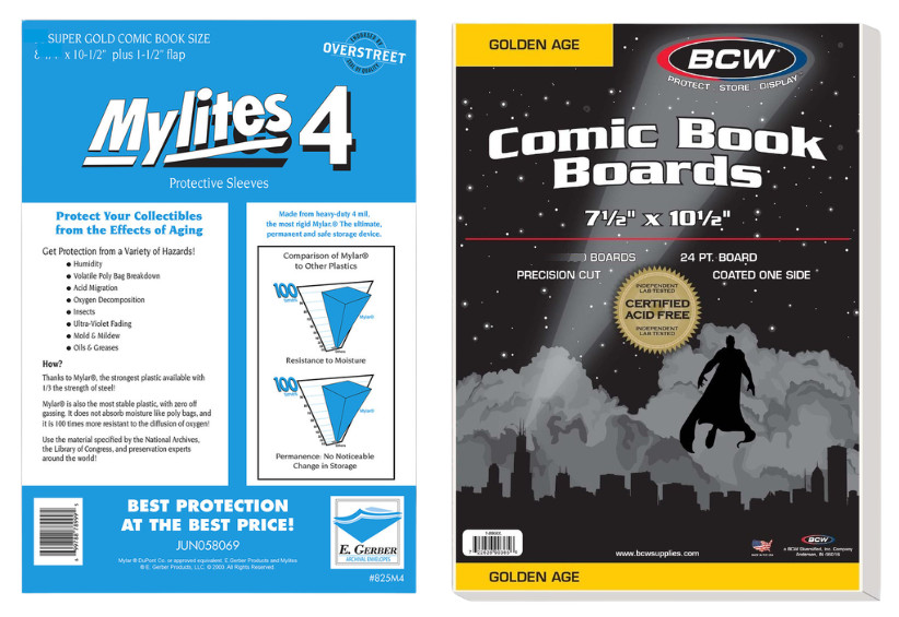 Set 25 sleeves E Gerber MyLites4 Mylar 4 Mil Bags & 25 BCW Boards Large Comic
