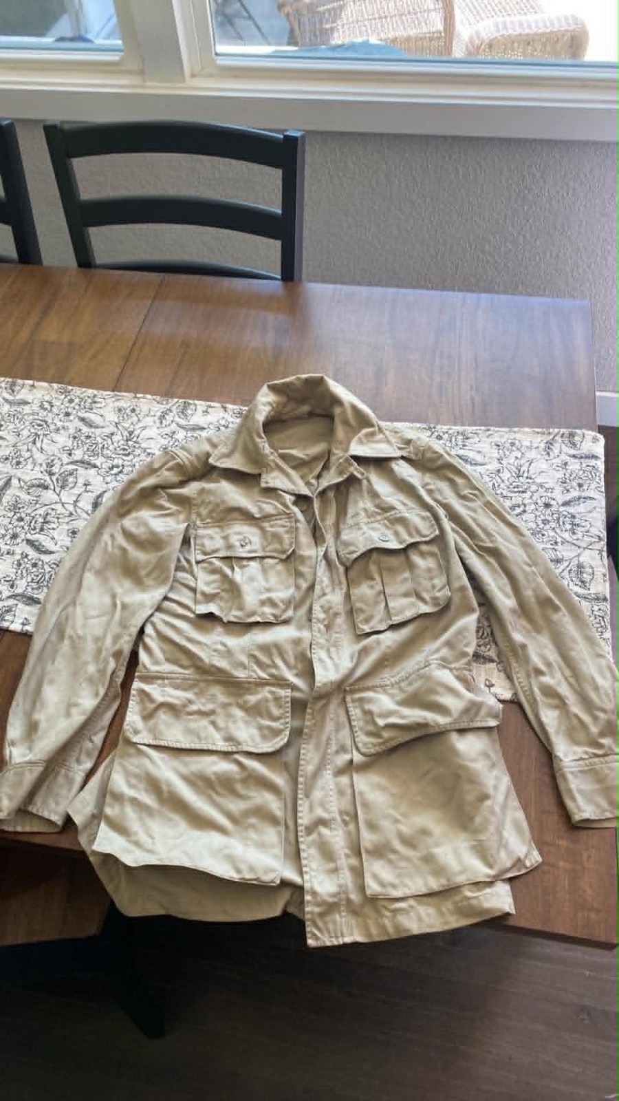 Vintage 50s USAF Military Tropical Jacket Tan Cotton Belted Safari Bush SZ Reg