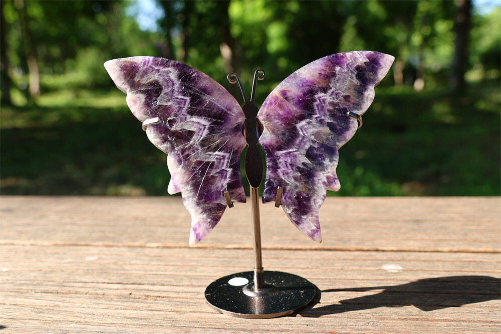 5.2” A pair Natural Dream Amethyst Butterfly Wing Reiki Crystal Skull Decor 1pc