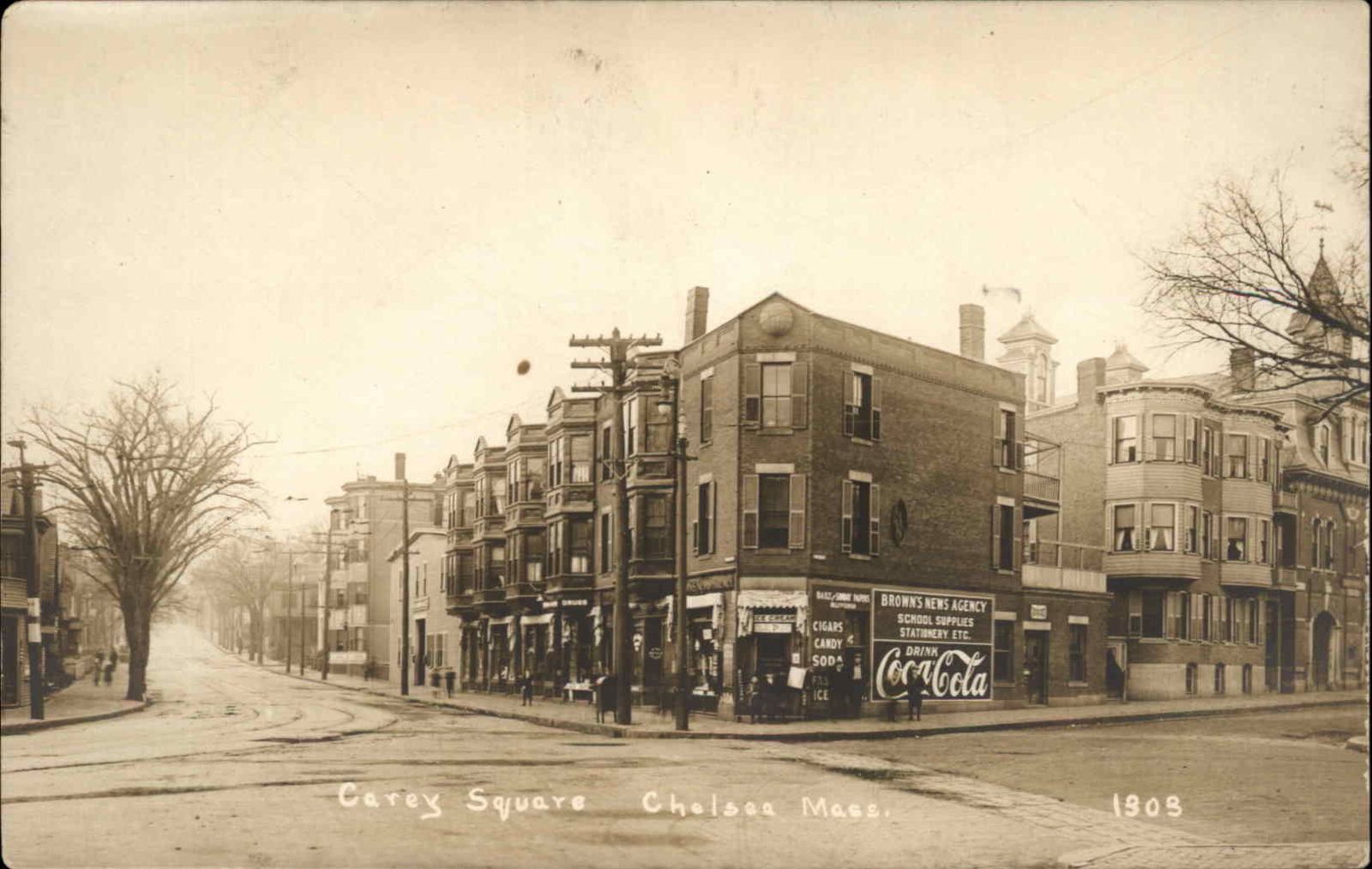 Chelsea MA Carey Square Corner Store Coca-Cola c1910 Real Photo Postcard