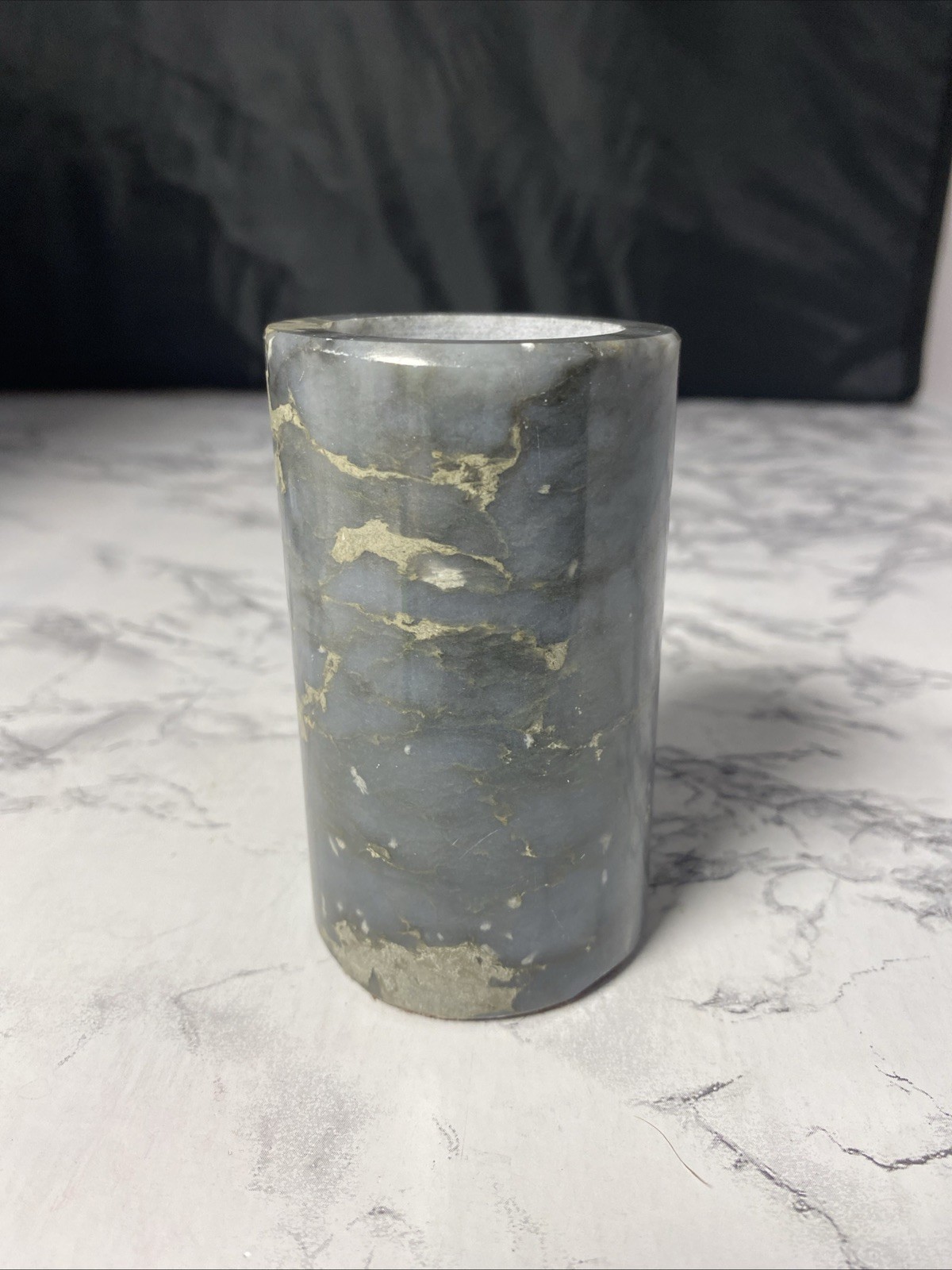 Drill CORE SAMPLE polished Stone Tea light candle holder, Texas Mid Century