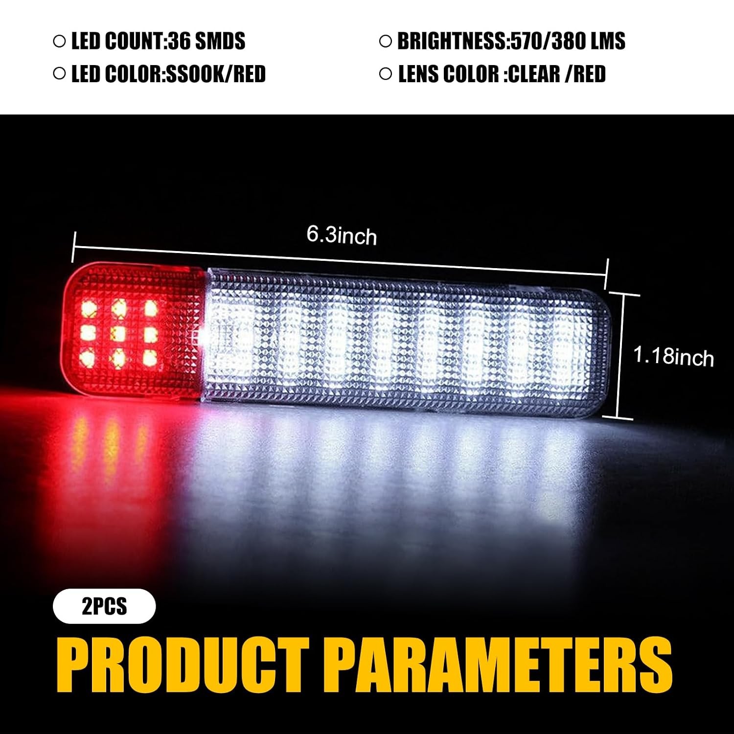 Pack-2 Car Door Panel Courtesy Light, 6.18″ x 1.26″ x 1.22″ High Brightness Side