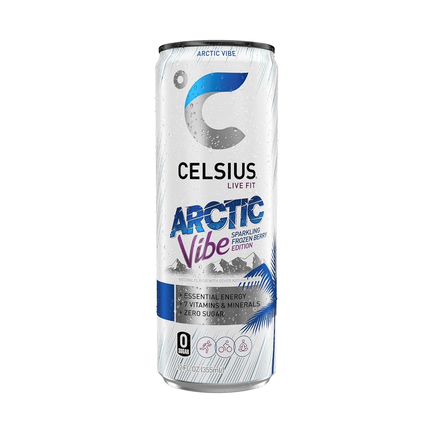 ARCTIC VIBE Sugar-Free Sparkling Energy Drink – Frozen Berry, 12oz, Pack of 12