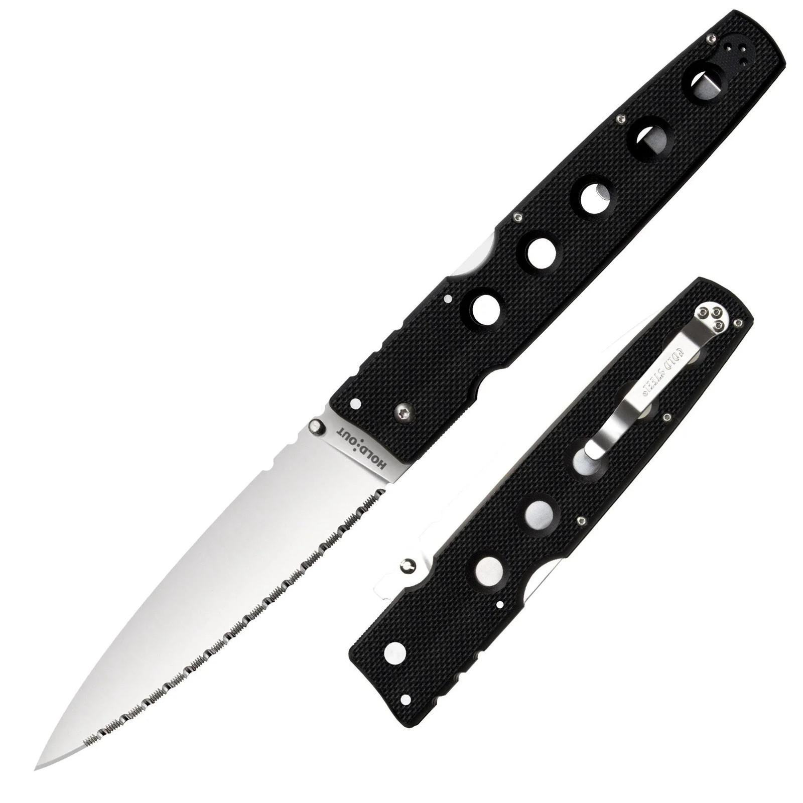Lynn Thompson Collection Hold Out I Tri Ad Lock Serr Folding Pocket Knife Black