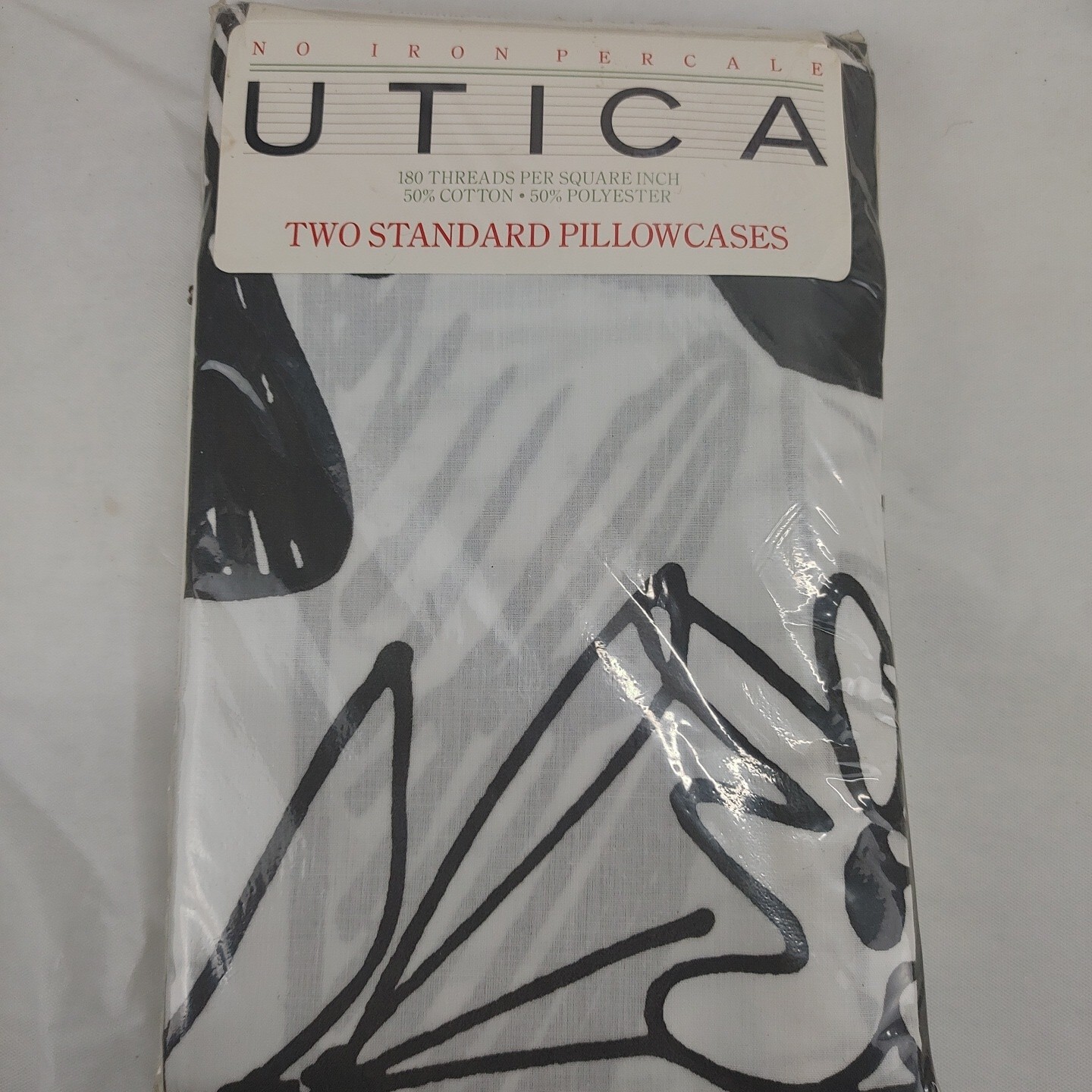 Vintage Set 2 Stevens Utica Percale White & Black Pillowcases 42″ x 38″