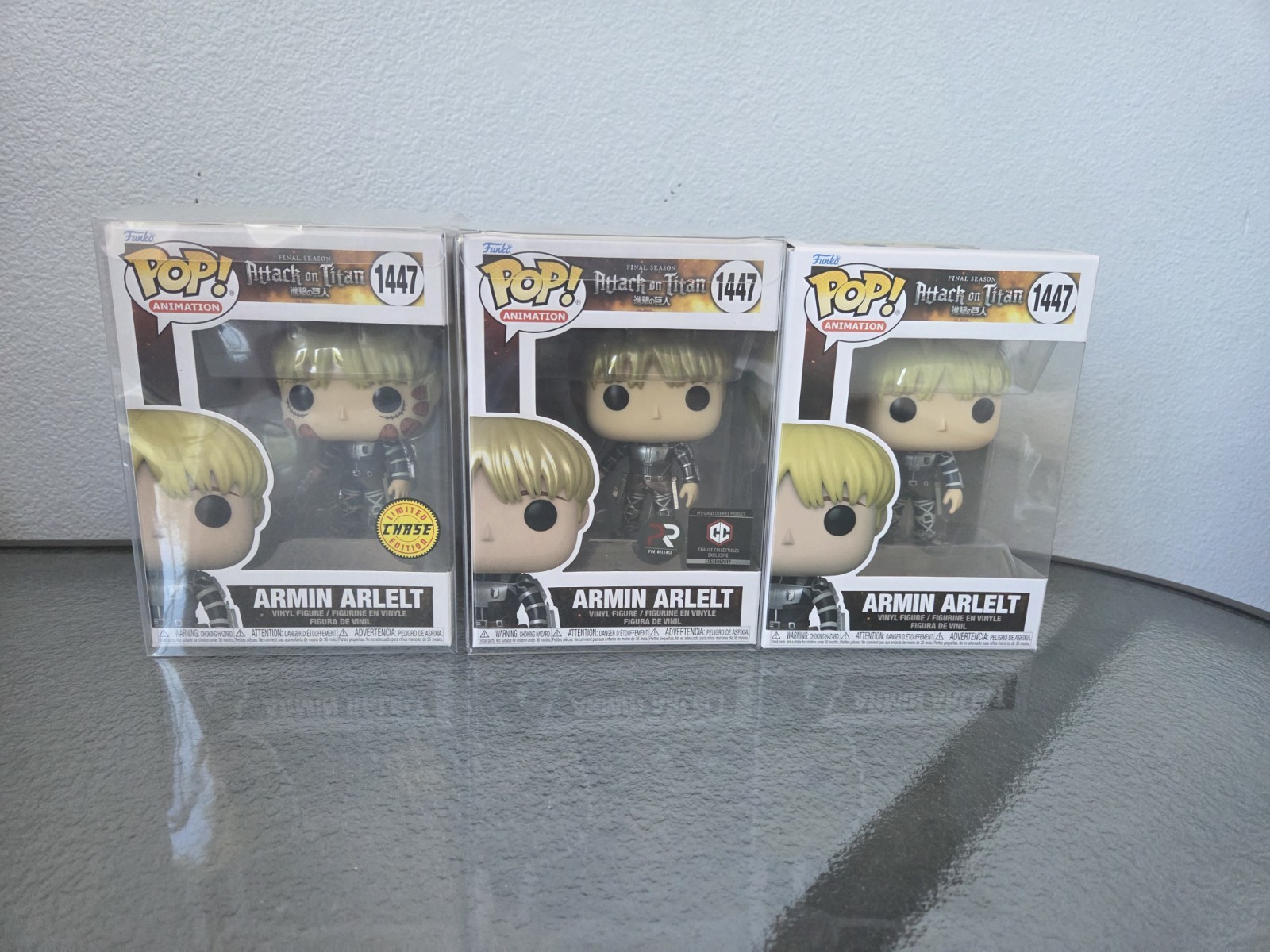 Funko Pop Armin Arlert #1447 AOT Final Season Set Of Common, Exclusive, Chase