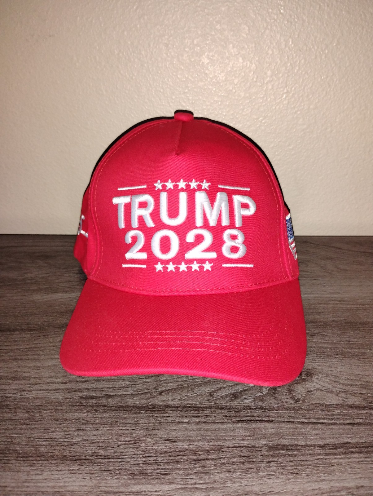 TRUMP 2028 Red Hat Cap w/ Stars & 45-47 Side Text, Politics Campaign 2028