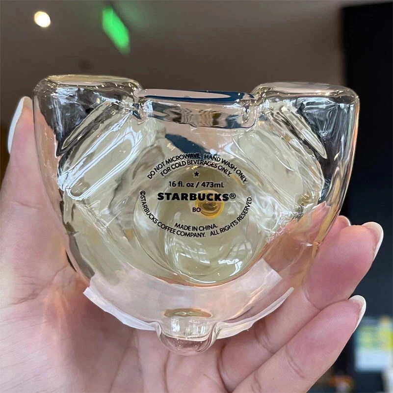 New Starbucks Korea Summer Yellow Hat Bear 473ml Glass Straw Cup Tumbler