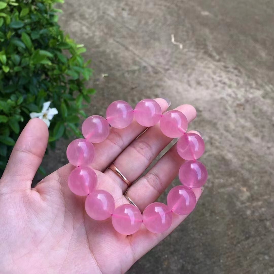 Genuine Natural Rose Quartz Crystal Madagascar Round Beads Bracelet AAAA 18mm