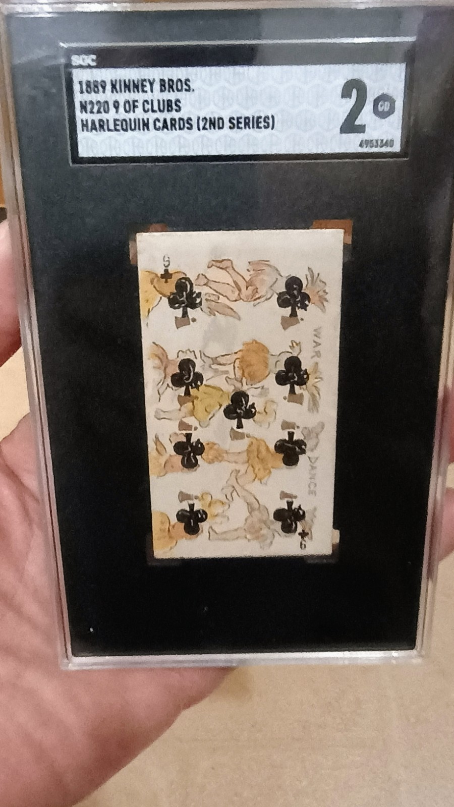 Kinney Bros 1889 Harlequin Cards 9 of Clubs SGC 2 Graded 100+ Yrs Old Card