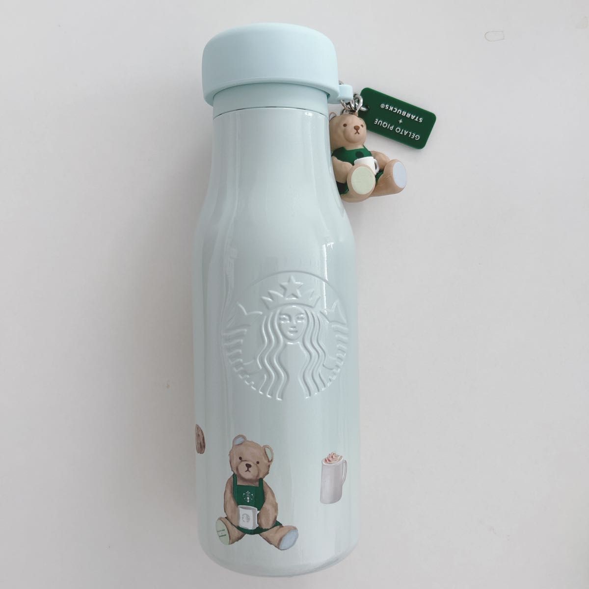 Starbucks x Gelato Pique Mint Green Stainless Bottle Bear Charm Lid Cover Japan