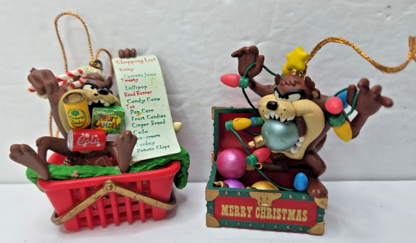 1997 Warner Bros Looney Tunes Set Of 2 Taz Christmas Ornament Tasmanian Devil
