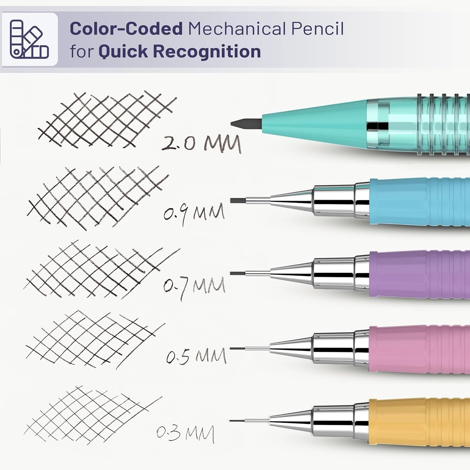 Comfort Grip Pastel Mechanical Pencils – 5 Sizes, Lead & Eraser Refills Included