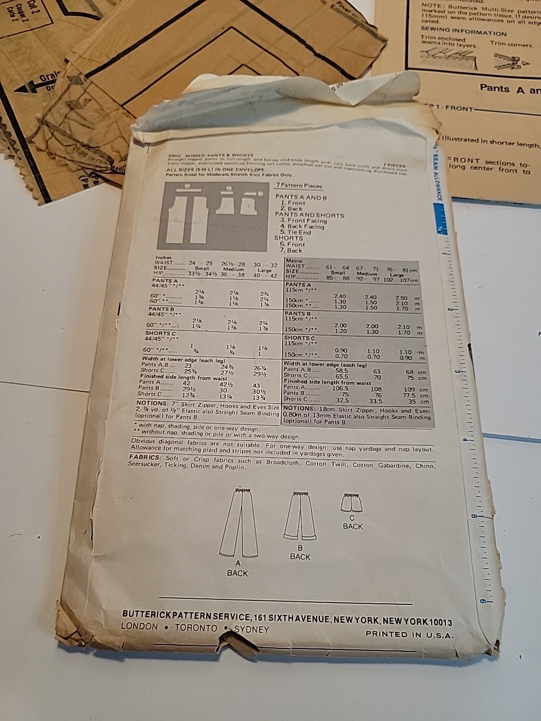 Butterick Pattern 5902 Paper Bag Waist Pants Shorts Sz Small Medium Large