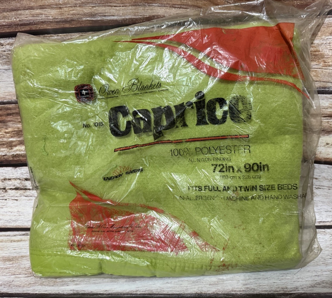 Vintage Caprice Blanket Green Polyester Nylon Twin/Full 72” X 90 Made In USA New