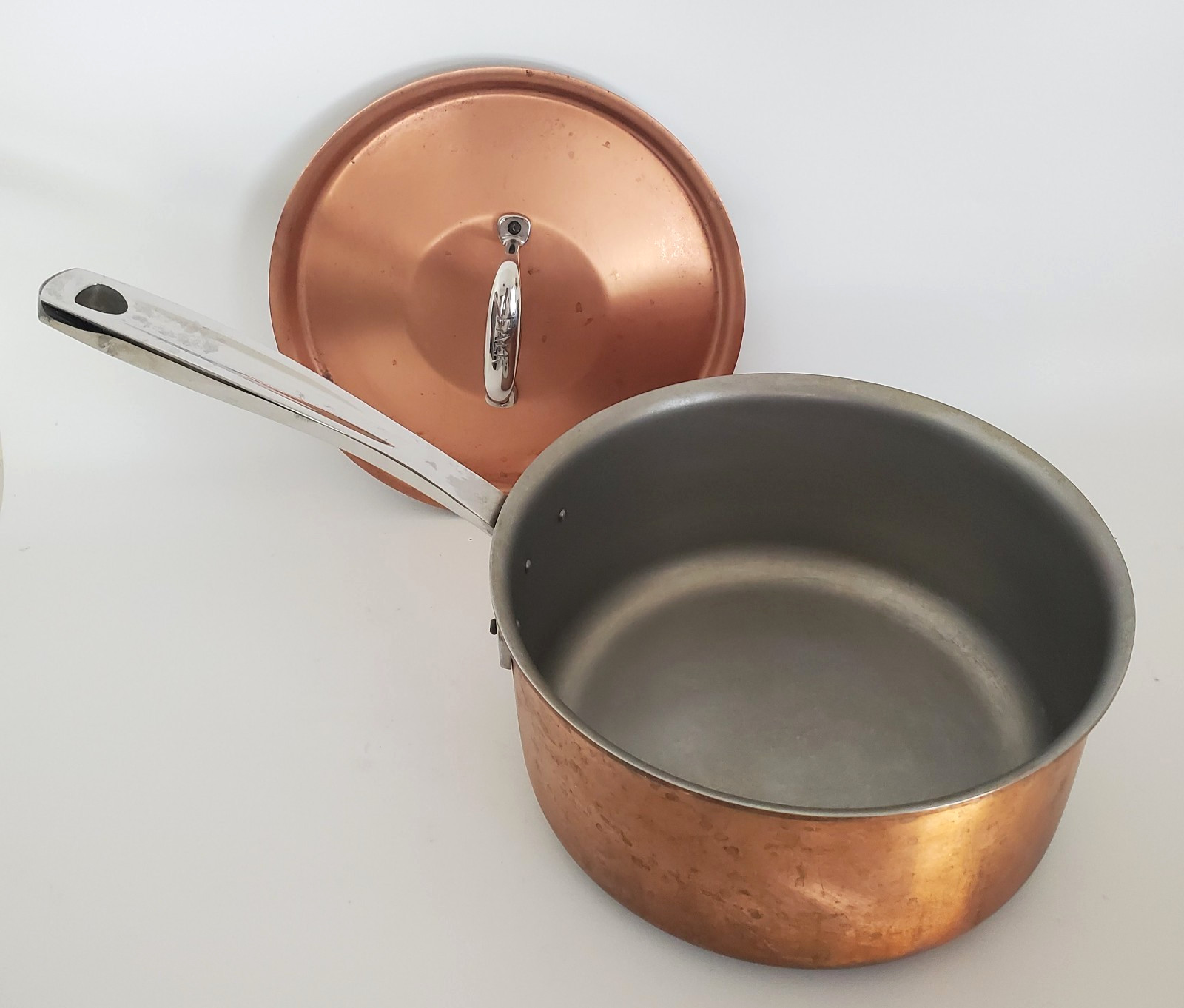 (3) FALK CULINAIR HAND CRAFTED COPPER CLASSIC COOKING PANS WITH LIDS BELGIUM