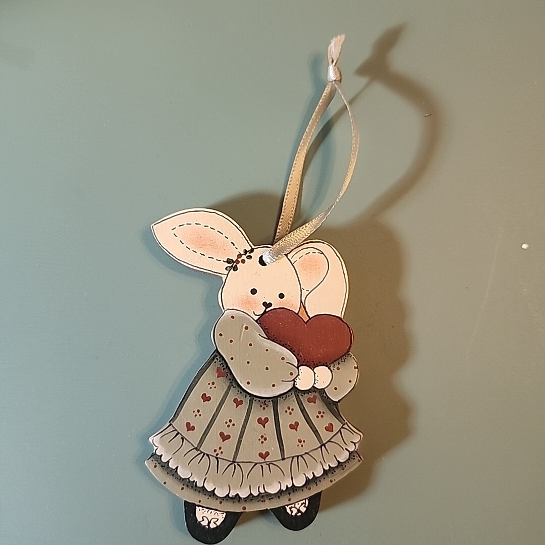 Wood Bunny Rabbit Ornament by ckp Christmas Easter Decor Hanging Hand Painted
