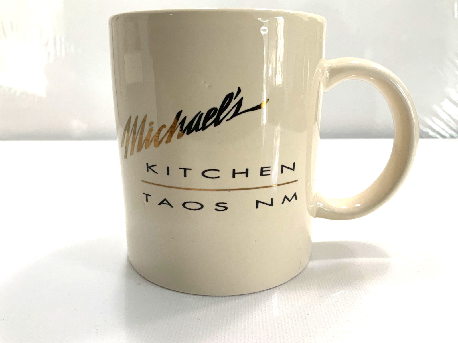 Michael’s Kitchen Taos, NM Ivory & Gold China 3 7/8 In X 3 1/8 In Mug Cup EUC