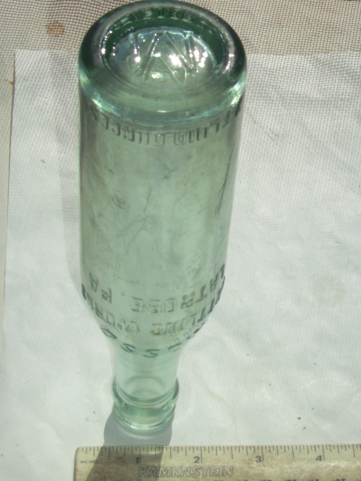 Rare blue embossed MOSSO Bottling Works 7 oz. soda bottle. Latrobe, Pa.